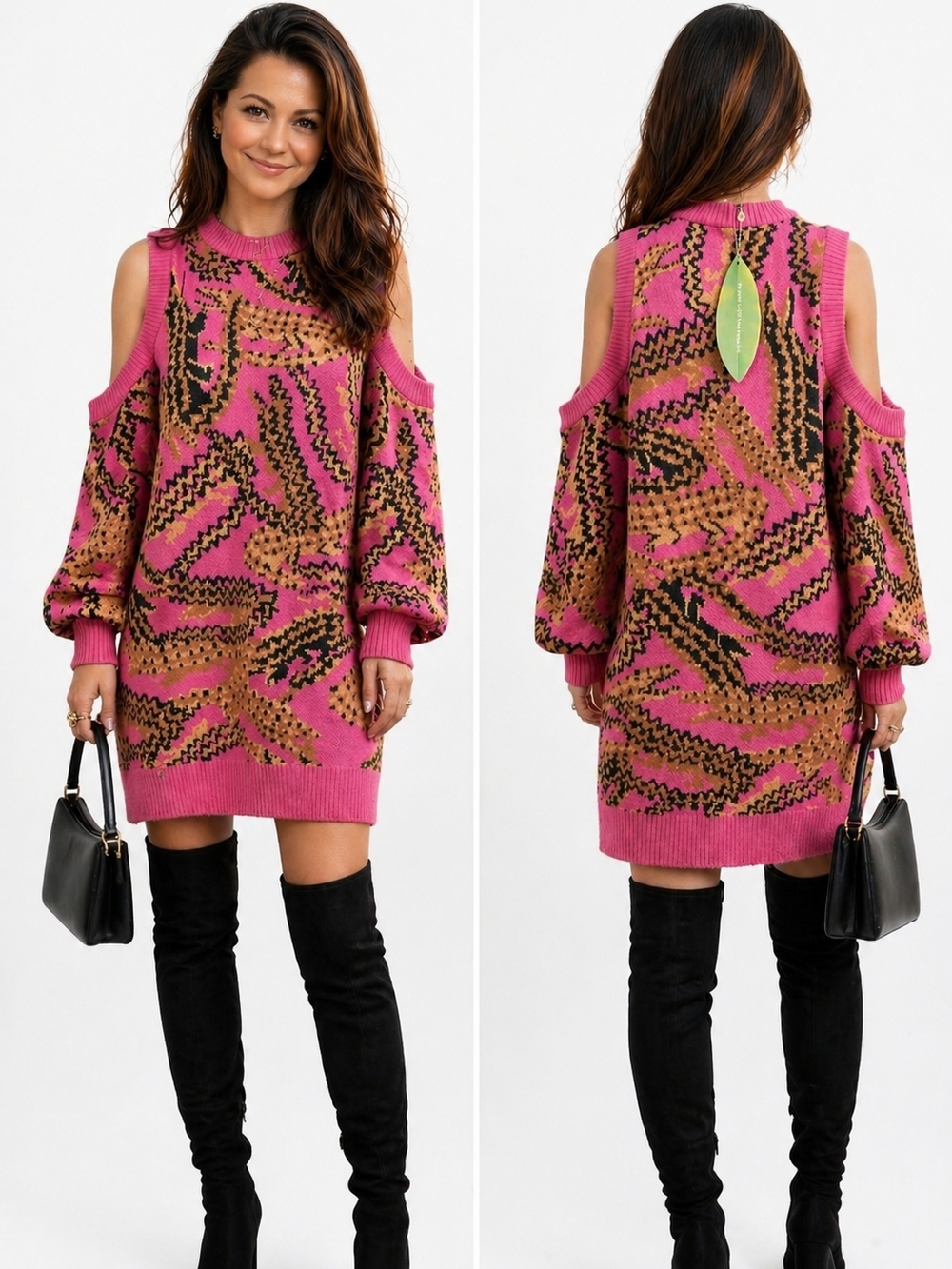 Farm Rio Croco Pink Cold Shoulder Sweaterdress